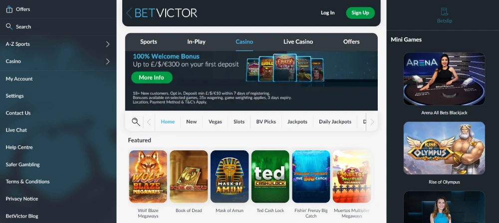 BetVictor Casino Main Page