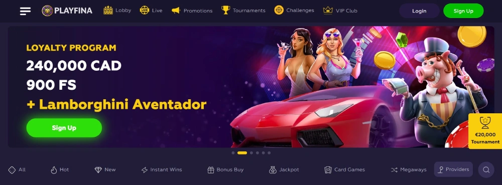 Playfina Casino Main Page