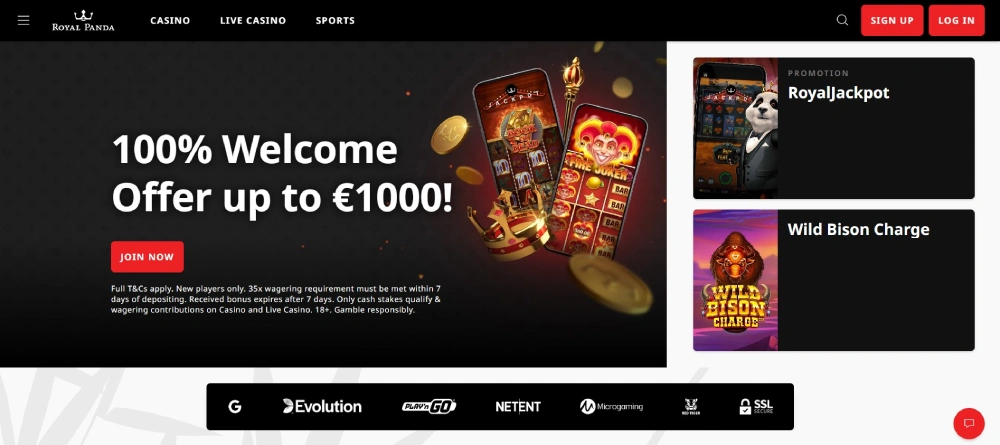 Royal Panda Casino Main Page