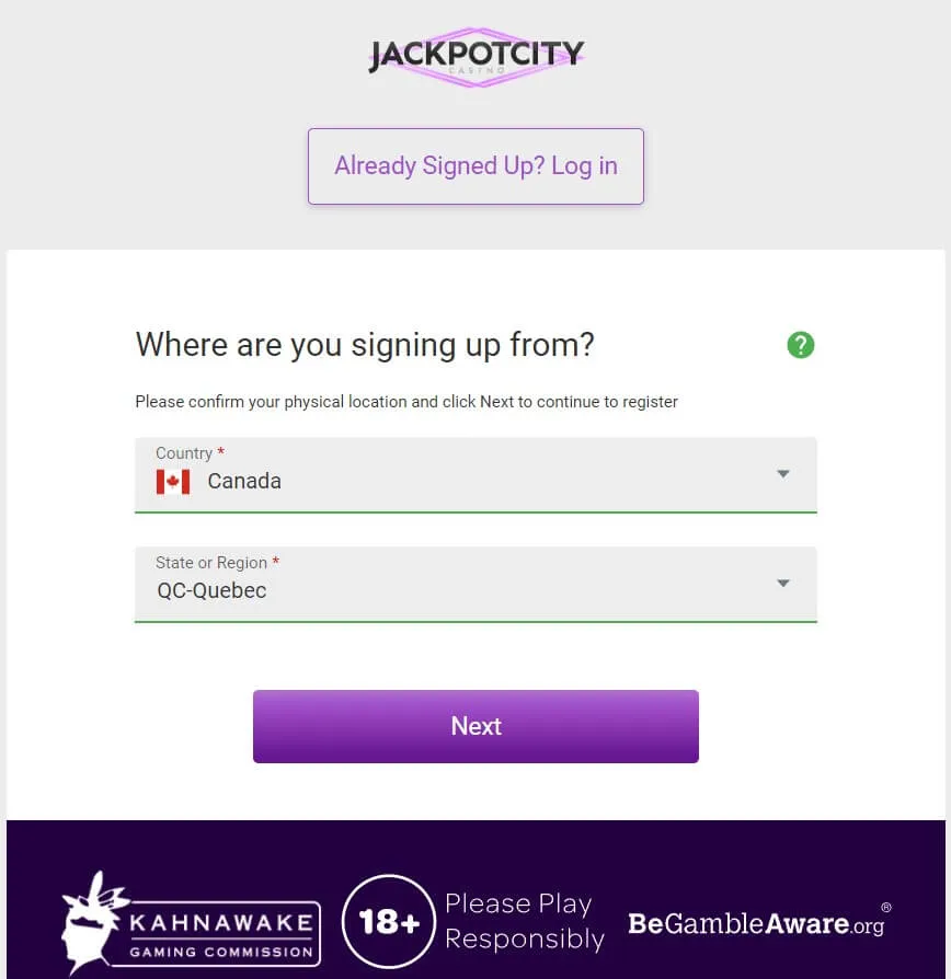 JackpotCity casino registration